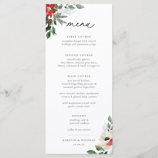 Winter Botanische Floral Wedding Menu (Voorkant)