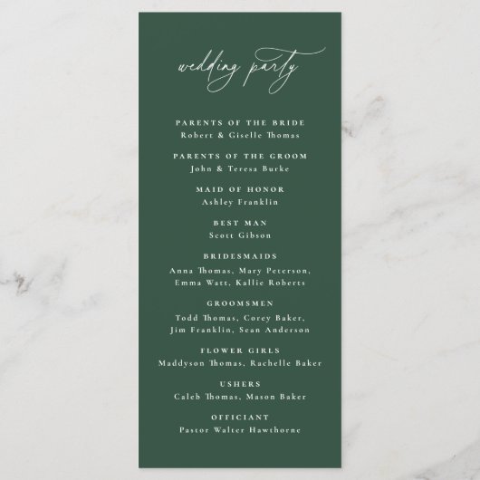 Winter Botanische Floral Wedding Programmakaart (Achterkant)