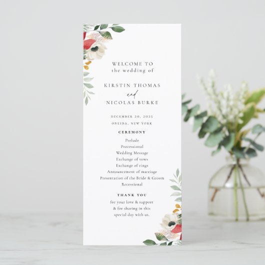Winter Botanische Floral Wedding Programmakaart (Staand voorkant)