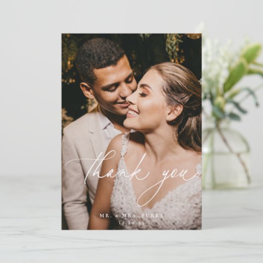 Winter Botanische Floral Weduwfoto Bedankkaart (Staand voorkant)