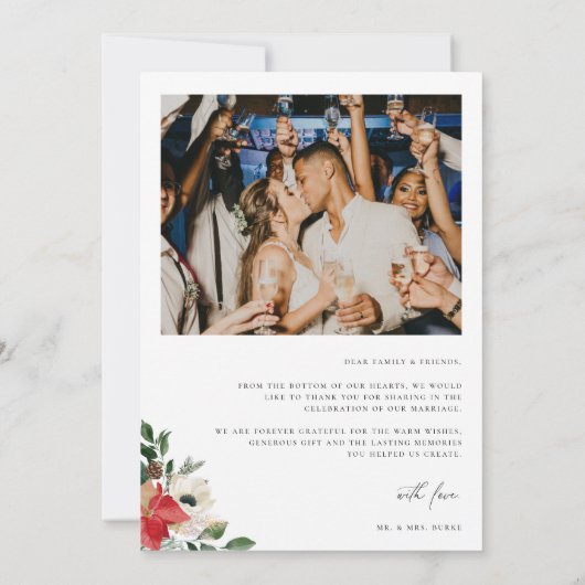 Winter Botanische Floral Weduwfoto Bedankkaart (Achterkant)