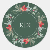 Winter Botanische Floral Wreator Monogram Ronde Sticker (Voorkant)