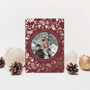 Winter Botanische foto Roos Gold Folie Feestdagenkaart