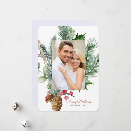 Winter Botanische Greenery 2 Foto Flat Feestdagenkaart (Voorkant / Achterkant in situ)