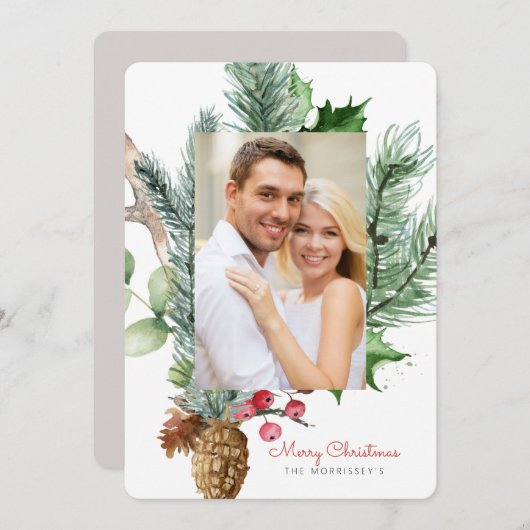 Winter Botanische Greenery 2 Foto Flat Feestdagenkaart (Voorkant / Achterkant)