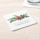 Winter Botanische Greenery Waterverf op maat Kartonnen Onderzetters (Schuin)