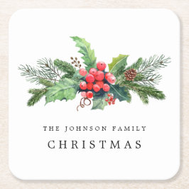 Winter Botanische Greenery Waterverf op maat Kartonnen Onderzetters