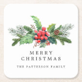 Winter Botanische Greenery Waterverf op maat Kartonnen Onderzetters (Voorkant)