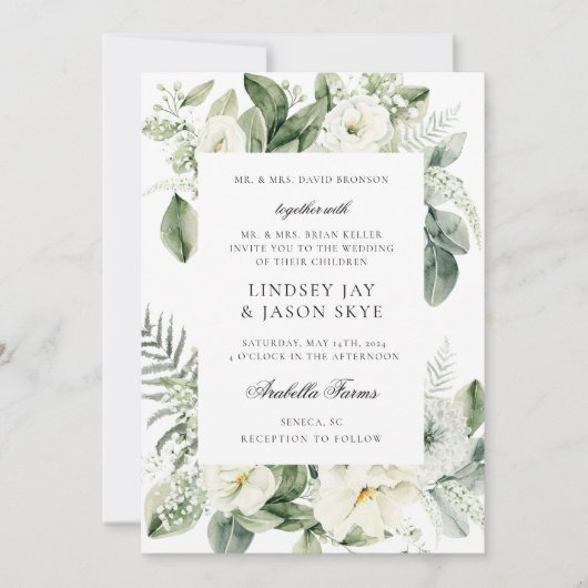 Winter Botanische Greenery White Floral Wedding Kaart (Voorkant)