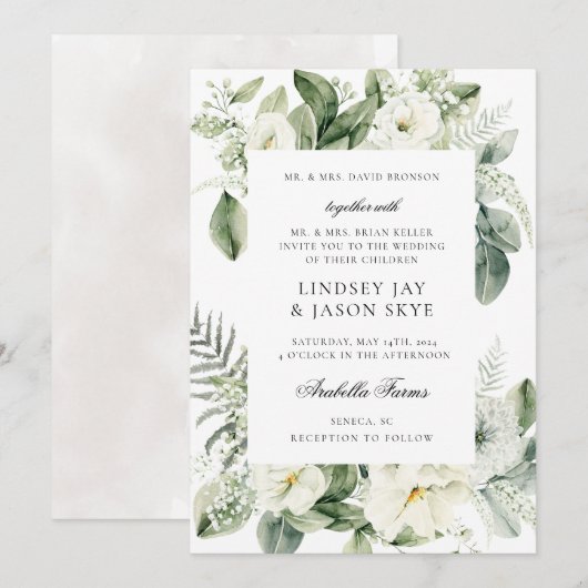 Winter Botanische Greenery White Floral Wedding Kaart (Voorkant / Achterkant)