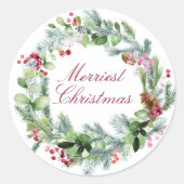 Winter Botanische Greenery Wreath Holiday Ronde Sticker (Voorkant)