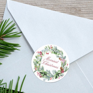 Winter botanische groene krans vakantie ronde sticker