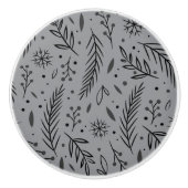 Winter Botanische Keramische Knop – Grijs (Voorkant)
