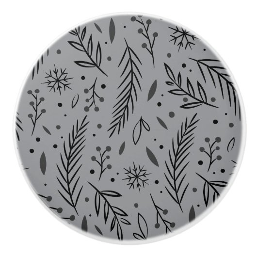 Winter Botanische Keramische Knop – Grijs (Voorkant)