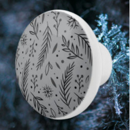 Winter Botanische Keramische Knop – Grijs