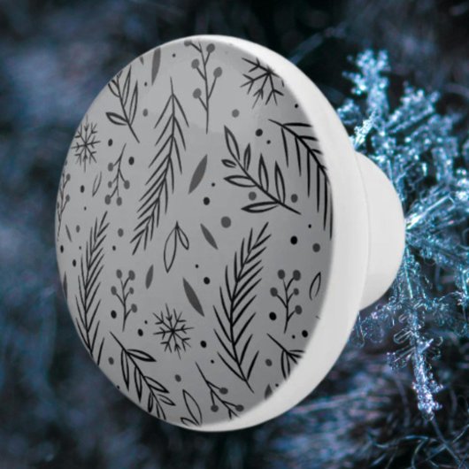 Winter Botanische Keramische Knop – Grijs