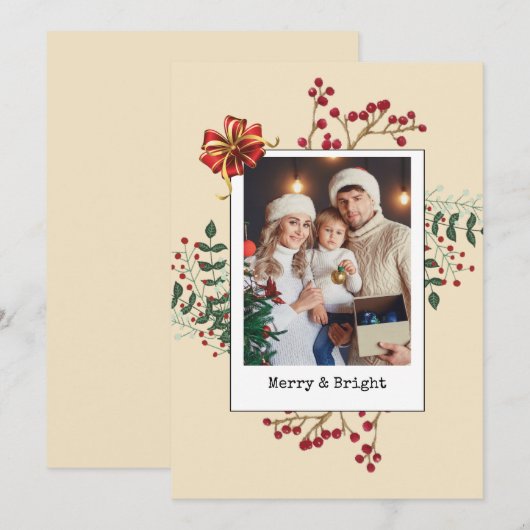 Winter Botanische kerstfoto Beige Feestdagenkaart (Voorkant / Achterkant)