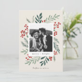 Winter Botanische kerstfoto Beige Feestdagenkaart (Staand voorkant)