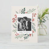 Winter Botanische kerstfoto Beige Feestdagenkaart (Staand voorkant)