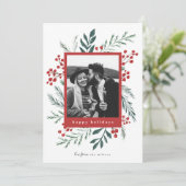 Winter Botanische kerstfoto Rood Feestdagenkaart (Staand voorkant)