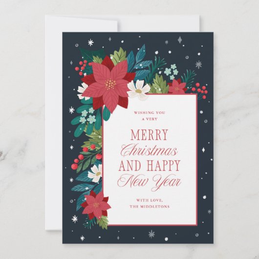 Winter Botanische Kleurrijke Vrolijke Kerstmis Feestdagenkaart (Voorkant)