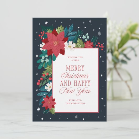 Winter Botanische Kleurrijke Vrolijke Kerstmis Feestdagenkaart (Staand voorkant)