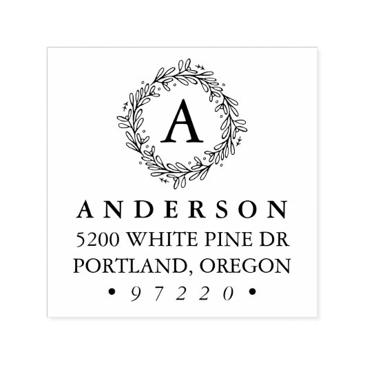 Winter Botanische krans Monogram retouradres Zelfinktende Stempel (Design)