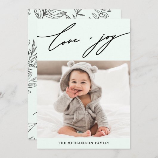 Winter Botanische Liefde en Joy Script Fotovakanti Feestdagenkaart (Voorkant / Achterkant)
