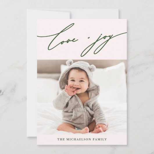 Winter Botanische Liefde en Vreugde Script Foto Feestdagenkaart (Voorkant)