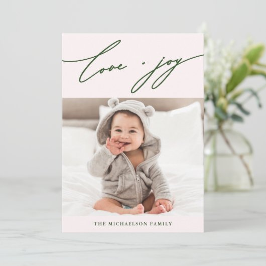 Winter Botanische Liefde en Vreugde Script Foto Feestdagenkaart (Staand voorkant)