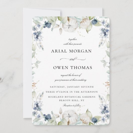 Winter Botanische Lijst bruiloft Kaart (Voorkant)