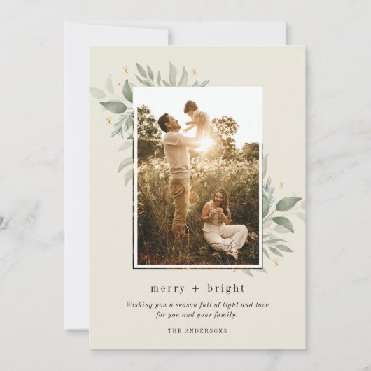 Winter Botanische Merry Bright Foto Kerstmis Feestdagenkaart (Voorkant)