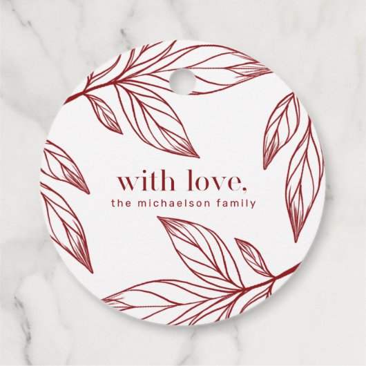 Winter Botanische met Liefde en Naam Vakantie Rood Bedankjes Labels (Achterkant)