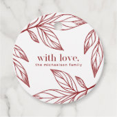 Winter Botanische met Liefde en Naam Vakantie Rood Bedankjes Labels (Voorkant)