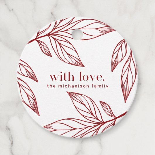 Winter Botanische met Liefde en Naam Vakantie Rood Bedankjes Labels (Voorkant)