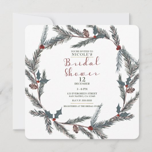 Winter Botanische Pine Berry krans Vrijgezellenfee Kaart (Voorkant)