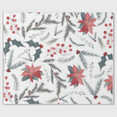 Winter Botanische Pine Berry Wreath Holiday Cadeaupapier (Vlak)
