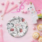 Winter Botanische Pine Berry Wreath Holiday Papieren Bordje (Feest)