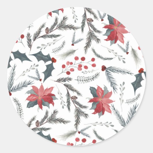 Winter Botanische Pine Berry Wreath Holiday Ronde Sticker (Voorkant)