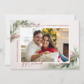 Winter Botanische Rode Foto Eerste Kerstmis Getrou Feestdagenkaart (Voorkant)