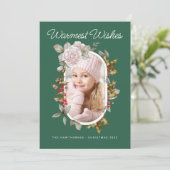 Winter Botanische Roos en Evergreens Foto Feestdagenkaart (Staand voorkant)