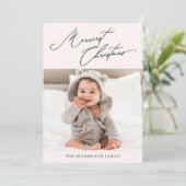 Winter Botanische Roze Merriest Kerstfoto Feestdagenkaart (Staand voorkant)