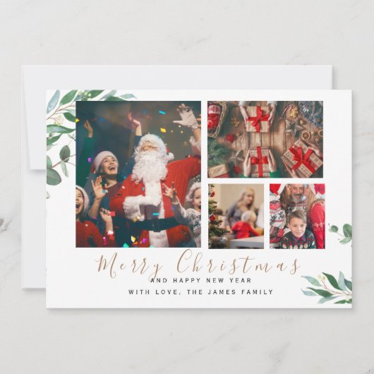 Winter Botanische stoffen Elegant 4 Afbeeldingen K Feestdagenkaart (Voorkant)