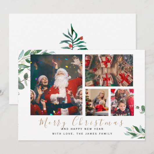 Winter Botanische stoffen Elegant 4 Afbeeldingen K Feestdagenkaart (Voorkant / Achterkant)