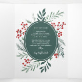 Winter Botanische stoffen Elegant kerstfoto Drieluik Uitnodiging (Binnenkant midden)