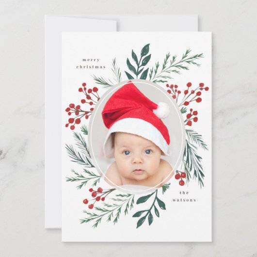 Winter Botanische stoffen Elegant kerstfoto Feestdagenkaart (Voorkant)