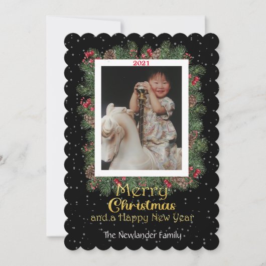 Winter Botanische stoffen en Snowflakes Foto Feestdagenkaart (Voorkant)