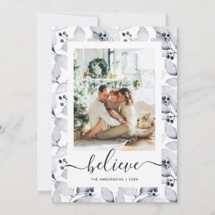 Winter Botanische stoffen Foto Believe kerstkaarte Feestdagenkaart