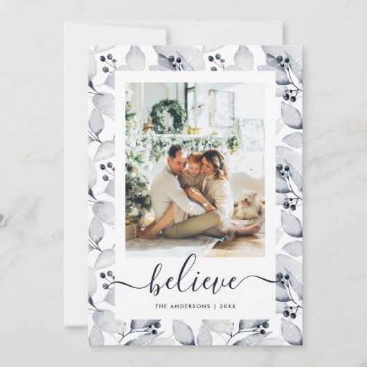 Winter Botanische stoffen Foto Believe kerstkaarte Feestdagenkaart (Voorkant)