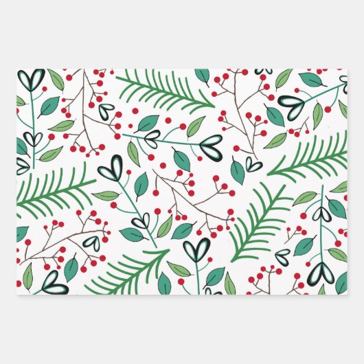 Winter Botanische Stripes Polka Dot Kerstmis Inpakpapier Vel (Voorkant)